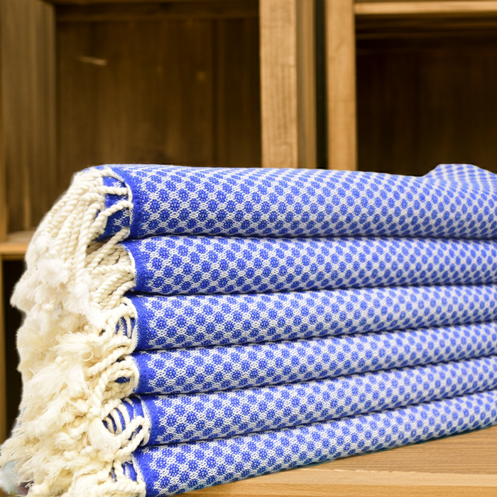 Royal Blue Honeycomb Turkish Towel – Personalized Embroidered Gift, Bridesmaid Spa Favor, Custom Cotton Bath & Beach Towel, Handmade Gift for Her