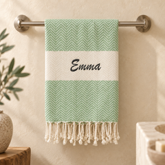 Personalized Turkish Towel Set of 2 — Herringbone Cotton Gifts for Couples