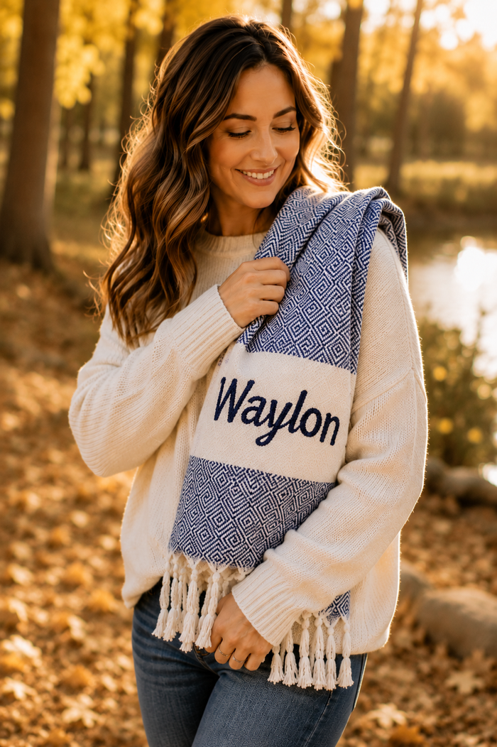 Monogrammed Turkish Peshtemal Towel – Bridesmaid Gifts, Bachelorette Party, Personalized Spa & Beach Towels