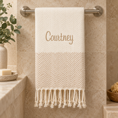 Personalized Turkish Towel Set of 2 — Herringbone Cotton Gifts for Couples