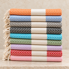 Personalized Turkish Towel Set of 2 — Herringbone Cotton Gifts for Couples