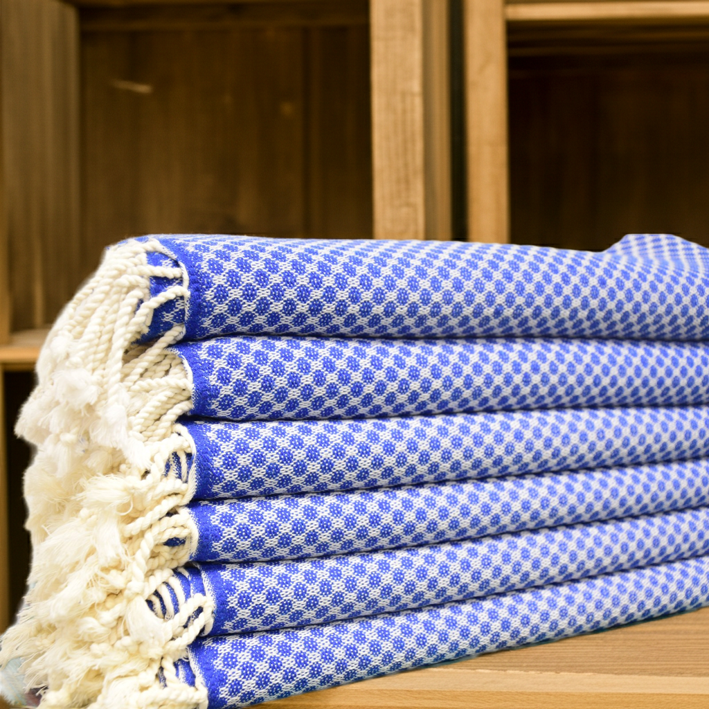 Royal Blue Honeycomb Turkish Towel – Personalized Embroidered Gift, Bridesmaid Spa Favor, Custom Cotton Bath & Beach Towel, Handmade Gift for Her