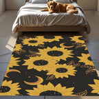 Sunflower Moon Rug – Yellow Floral Carpet with Celestial Design, Modern Boho Decor for Living Room or Bedroom