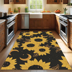 Sunflower Moon Rug – Yellow Floral Carpet with Celestial Design, Modern Boho Decor for Living Room or Bedroom