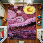 Pink Starry Night Rug – Van Gogh Inspired Art Carpet, Modern Abstract Design for Bedroom or Living Room Decor