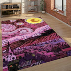 Modern Art Area Rug – Pink Starry Night Style, Bold Color Carpet