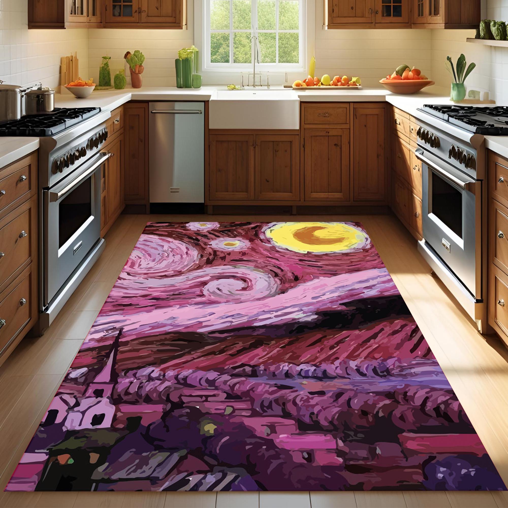 Pink Starry Night Rug – Van Gogh Inspired Art Carpet, Modern Abstract Design for Bedroom or Living Room Decor