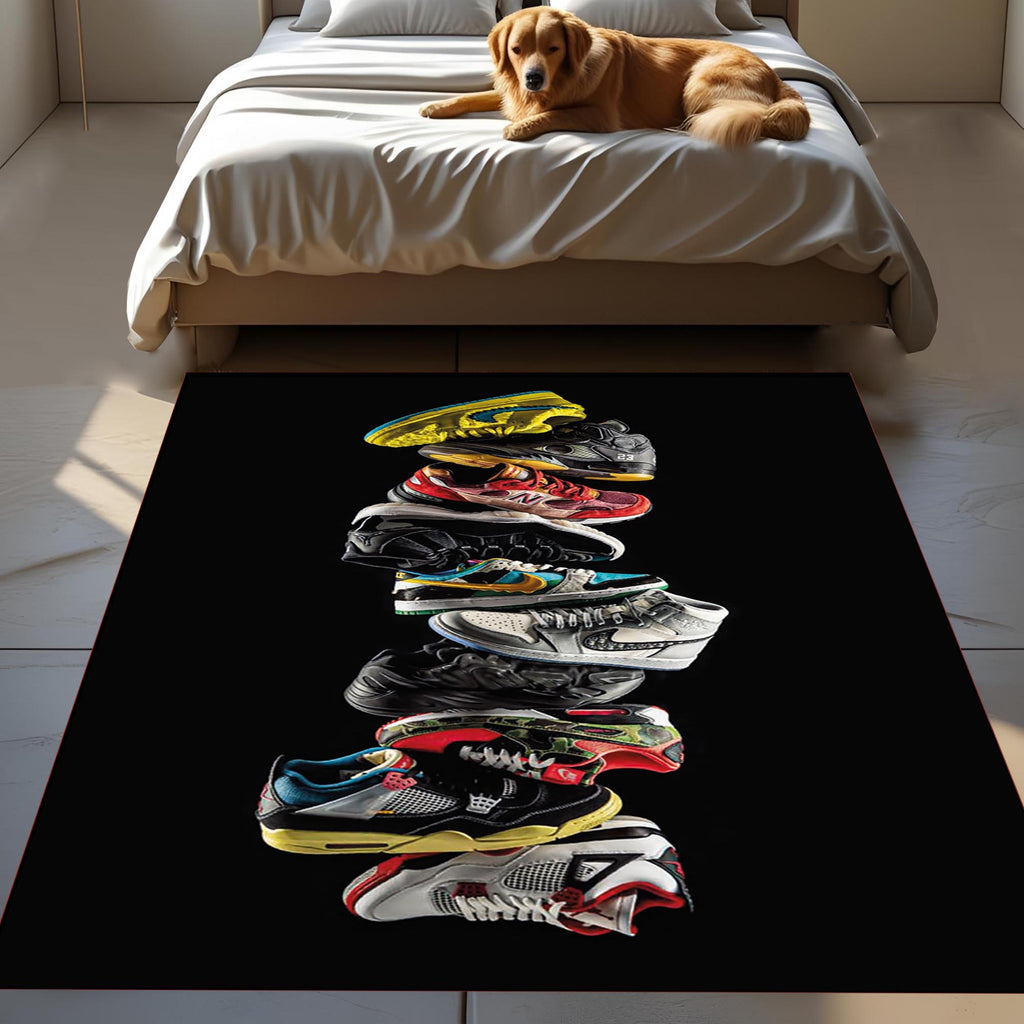 Cool Sneaker Rug – Modern Shoe Art Carpet for Bedroom & Game Room, Streetwear Decor for Sneakerheads