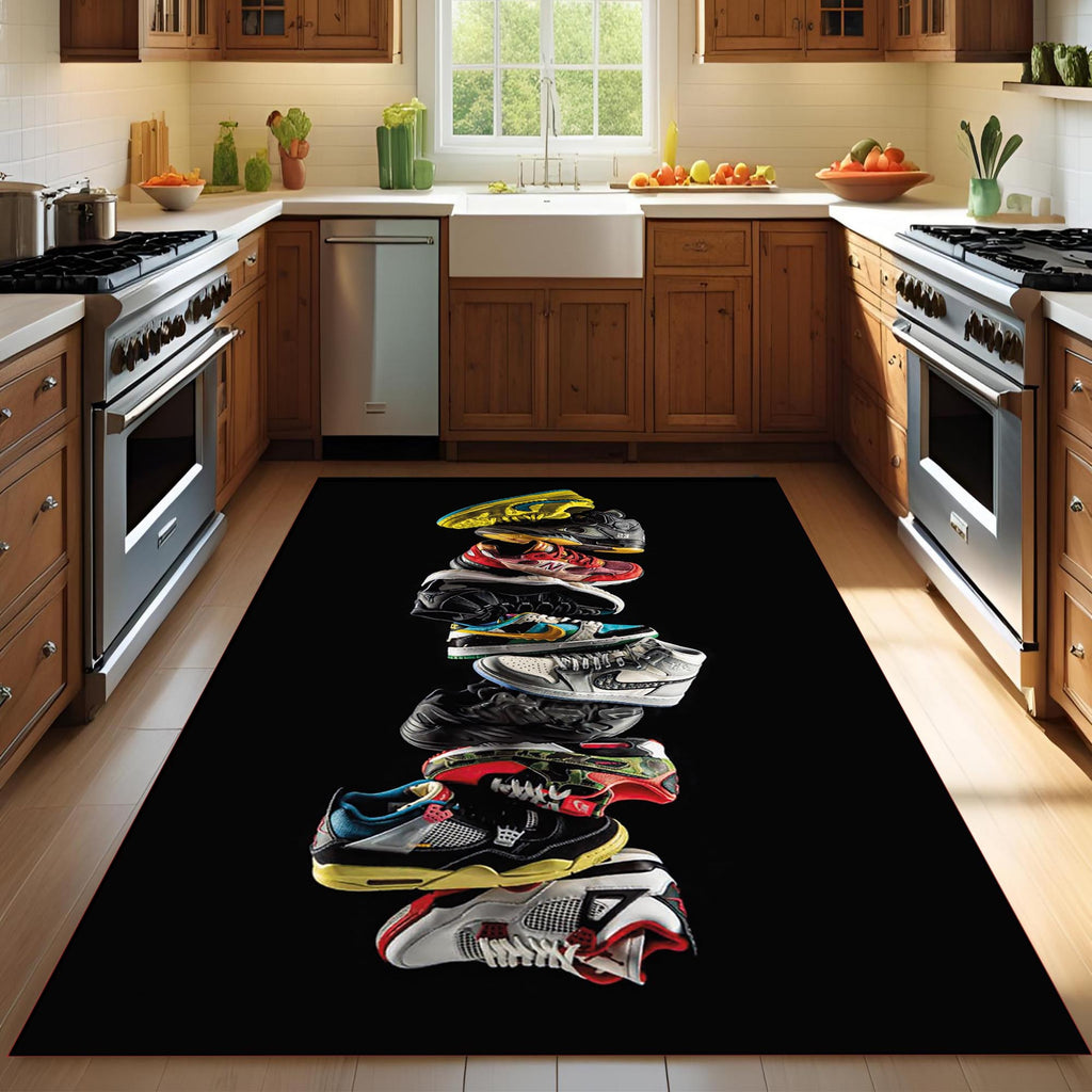 Cool Sneaker Rug – Modern Shoe Art Carpet for Bedroom & Game Room, Streetwear Decor for Sneakerheads