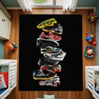 Cool Sneaker Rug – Modern Shoe Art Carpet for Bedroom & Game Room, Streetwear Decor for Sneakerheads