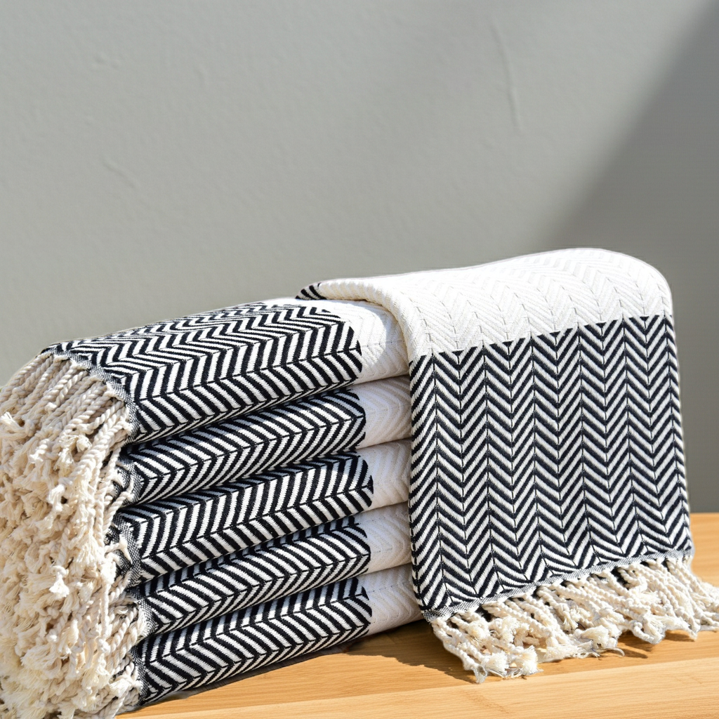 Black and White Turkish Towel – Luxury Cotton Chevron Towel, Handmade Bath & Spa Towel, Personalized Gift for Her, Bridesmaid or Home Decor