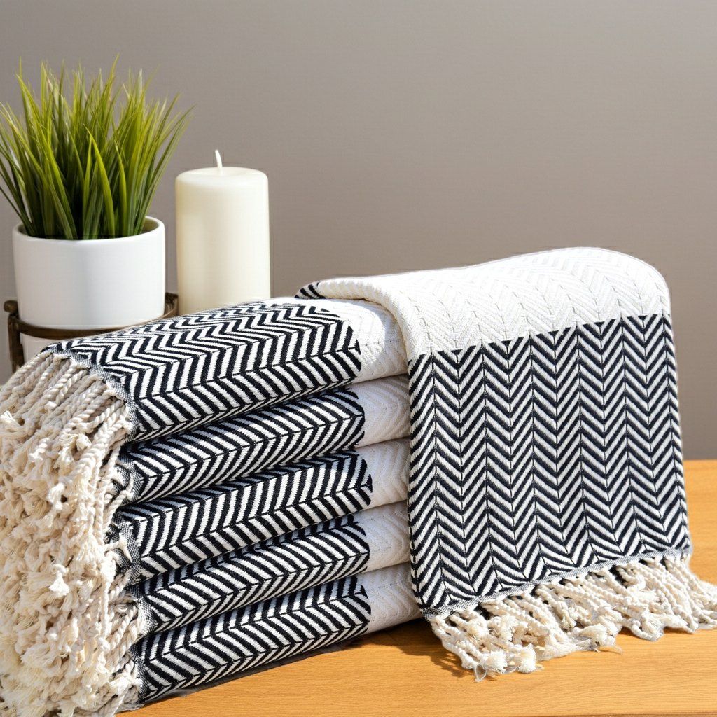 Black and White Turkish Towel – Luxury Cotton Chevron Towel, Handmade Bath & Spa Towel, Personalized Gift for Her, Bridesmaid or Home Decor