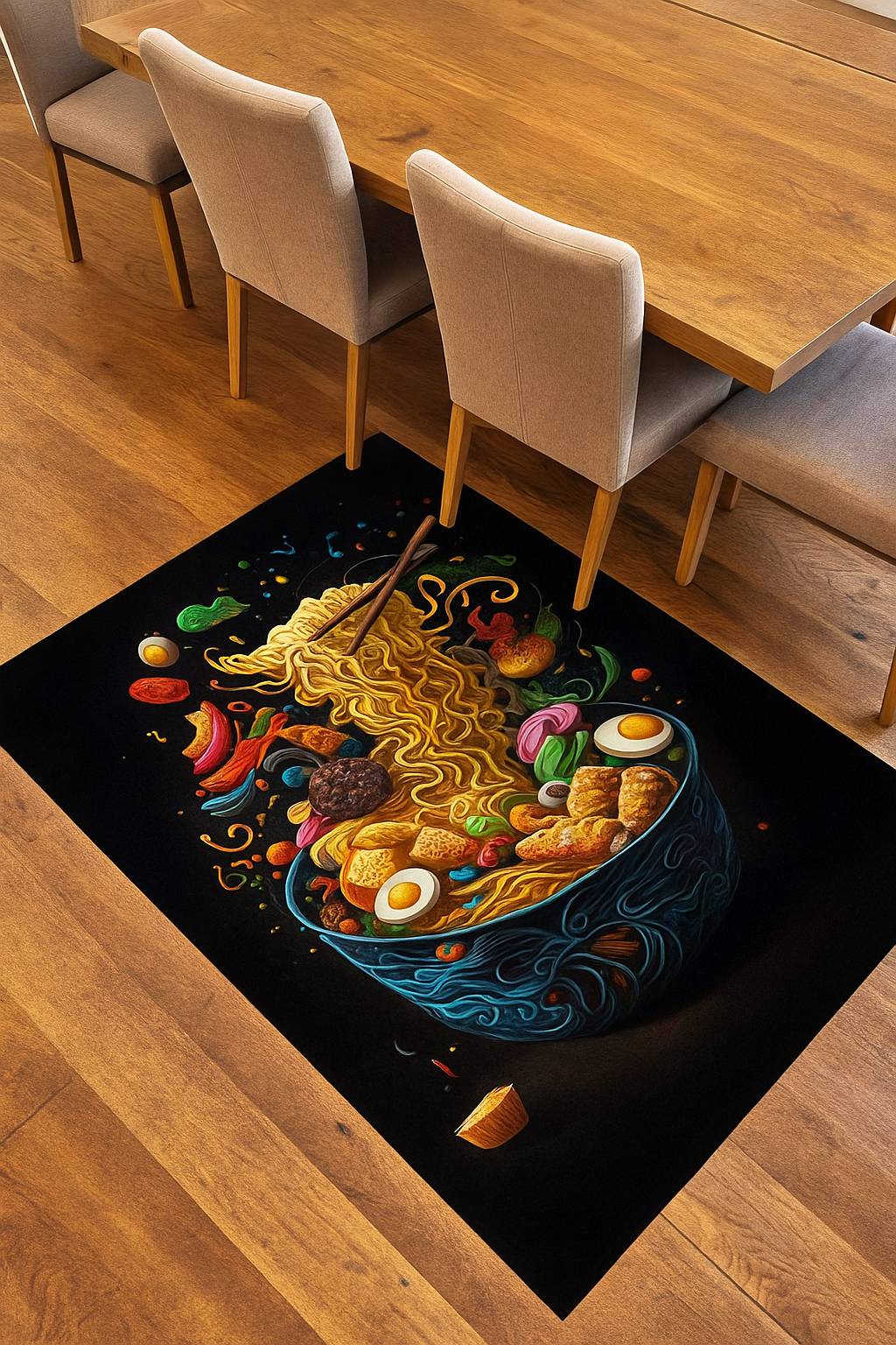 Colorful Ramen Bowl Rug – Unique Food Art Carpet for Kitchen or Dining Room, Fun Noodle Design for Food Lovers