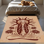 Boho Goddess Rug – Spiritual Meditation Carpet with Sun and Floral Design, Earth Tone Bohemian Decor for Bedroom or Living Room