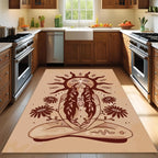 Boho Goddess Rug – Spiritual Meditation Carpet with Sun and Floral Design, Earth Tone Bohemian Decor for Bedroom or Living Room