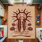 Boho Goddess Rug – Spiritual Meditation Carpet with Sun and Floral Design, Earth Tone Bohemian Decor for Bedroom or Living Room