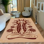 Boho Goddess Rug – Spiritual Meditation Carpet with Sun and Floral Design, Earth Tone Bohemian Decor for Bedroom or Living Room