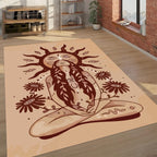 Boho Goddess Rug – Spiritual Meditation Carpet with Sun and Floral Design, Earth Tone Bohemian Decor for Bedroom or Living Room