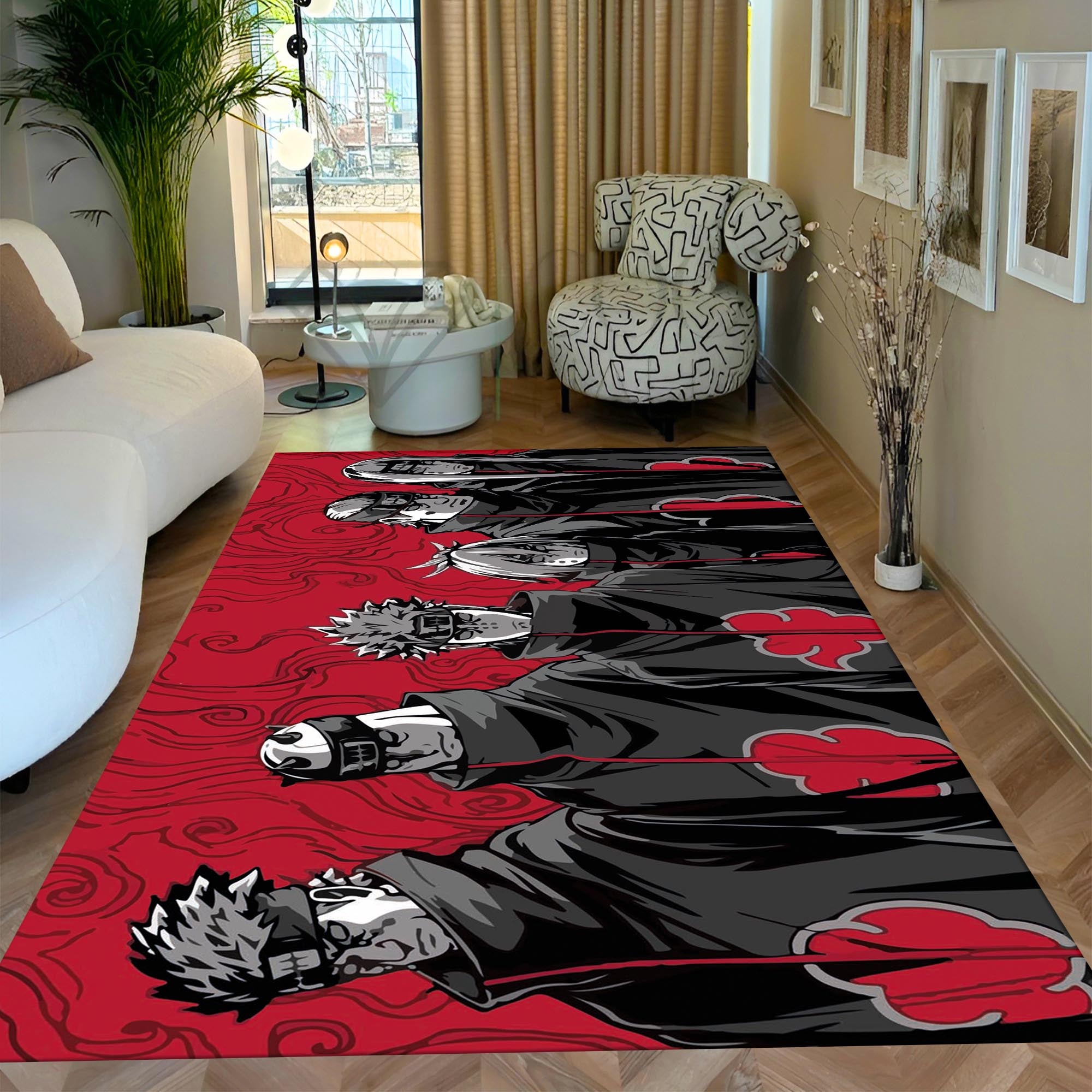 Akatsuki Anime Rug – Red and Black Area Rug for Living Room, Modern Otaku Decor
