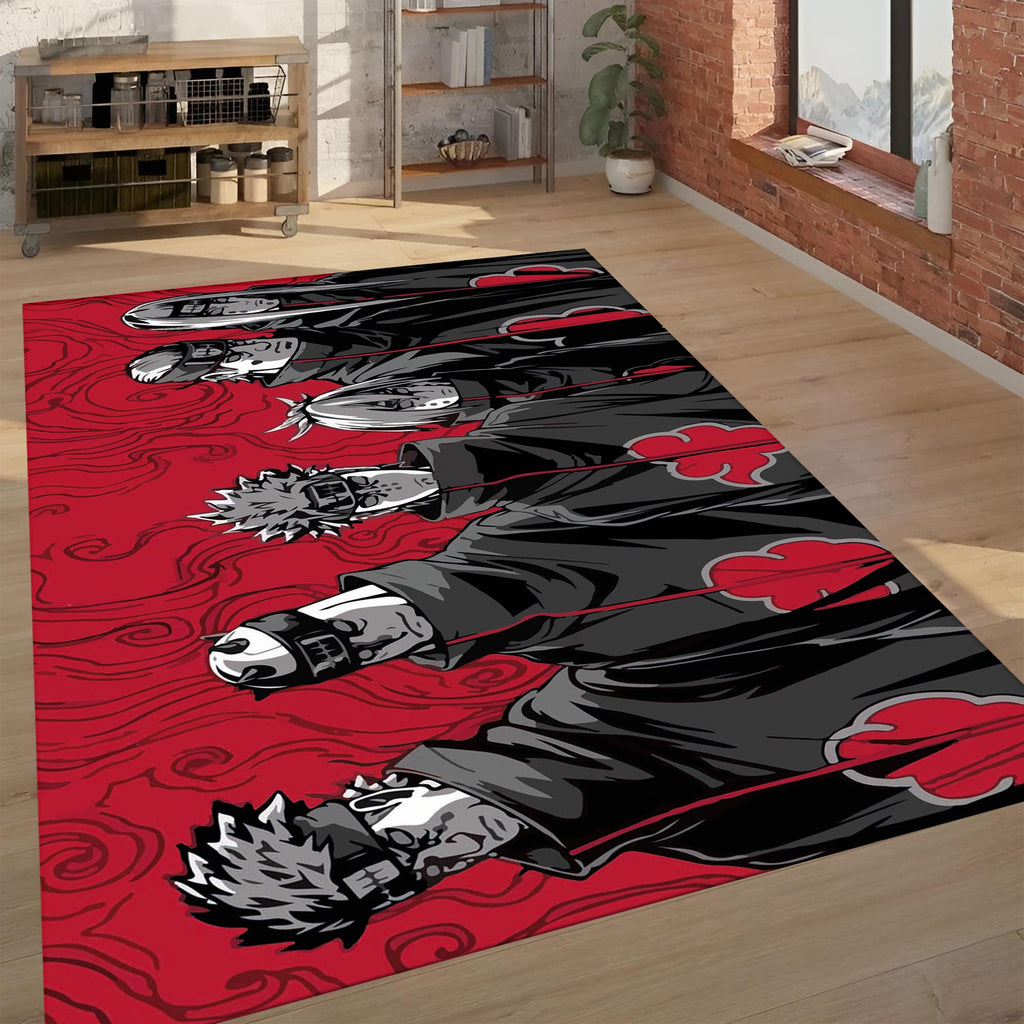 Akatsuki Anime Rug – Red and Black Area Rug for Living Room, Modern Otaku Decor