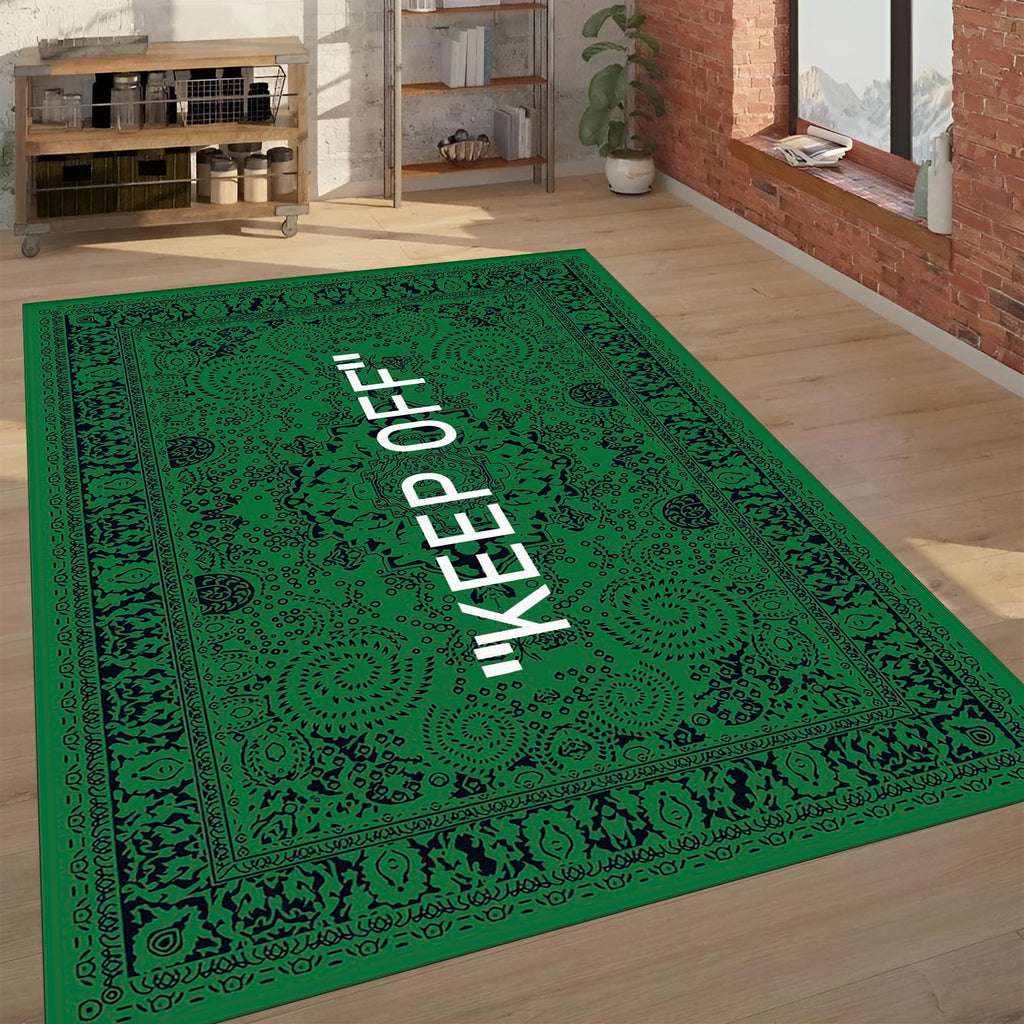 Green Keep Off Rug – Modern Printed Area Carpet for Living Room, Trendy Statement Floor Mat, Home Decor Gift