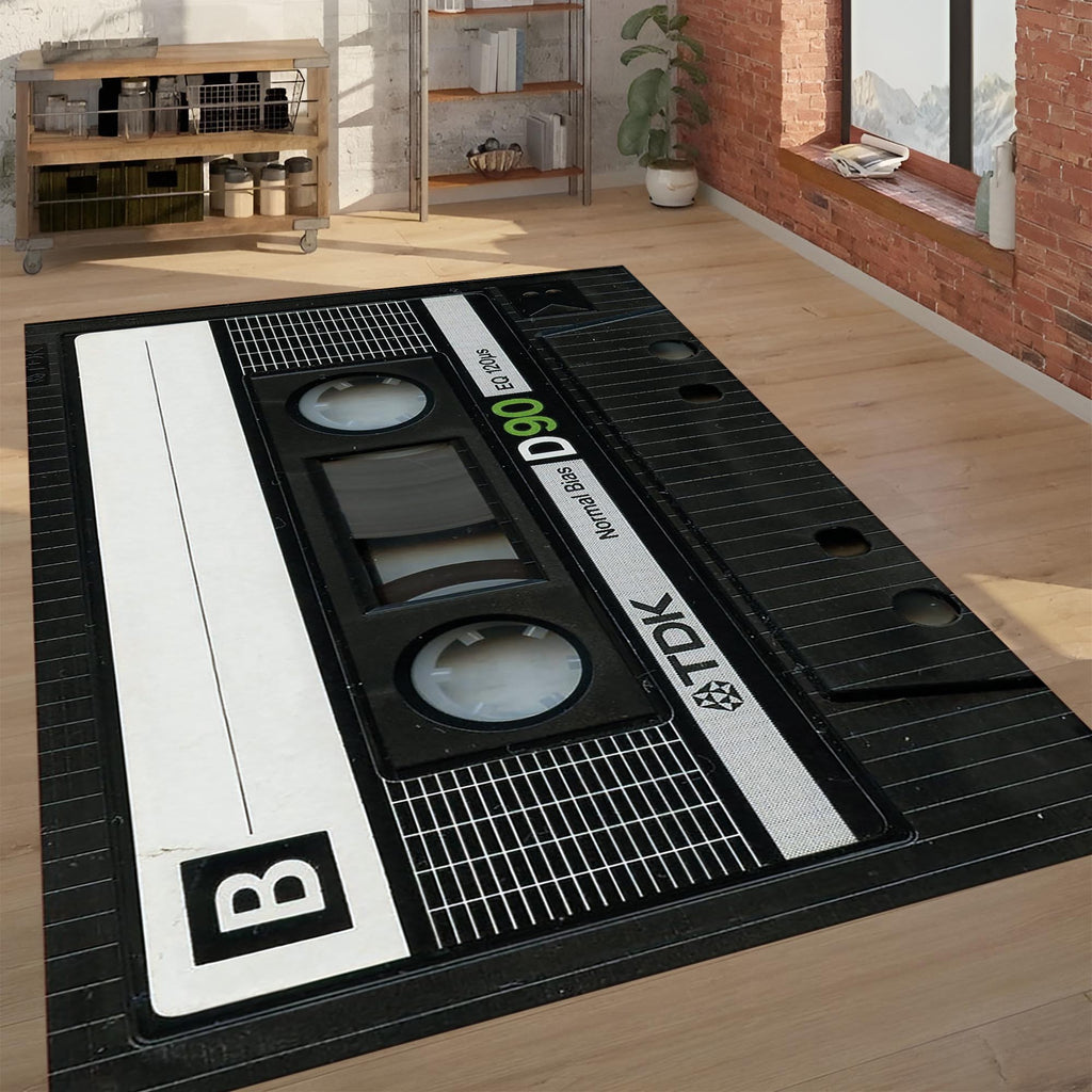 Retro Cassette Tape Area Rug | Vintage 80s/90s Mix Tape Design Floor Mat