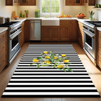 Lemon Kitchen Rug – Black and White Striped Non-Slip Carpet with Citrus Design, Modern Farmhouse Decor for Dining or Cooking Area