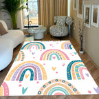 Colorful Rainbow Rug – Pastel Boho Carpet for Kids Room, Nursery, or Bedroom Decor with Cute Heart Accents