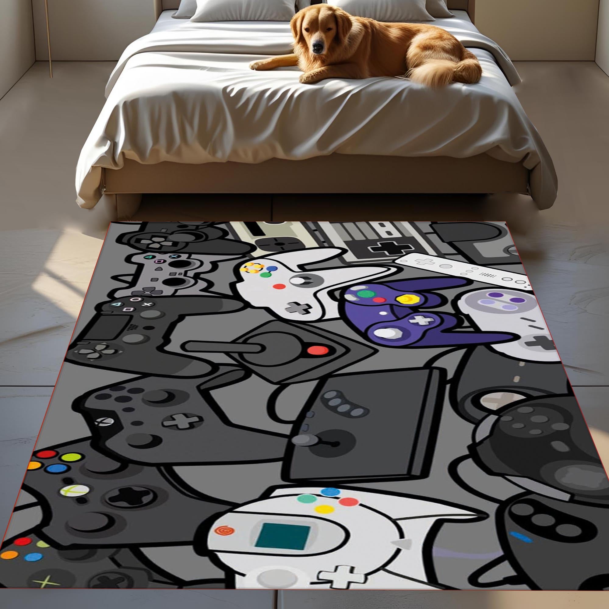 Gamer Controller Rug – Modern Gaming Carpet for Bedroom or Game Room, Cool Console Design for Video Game Lovers