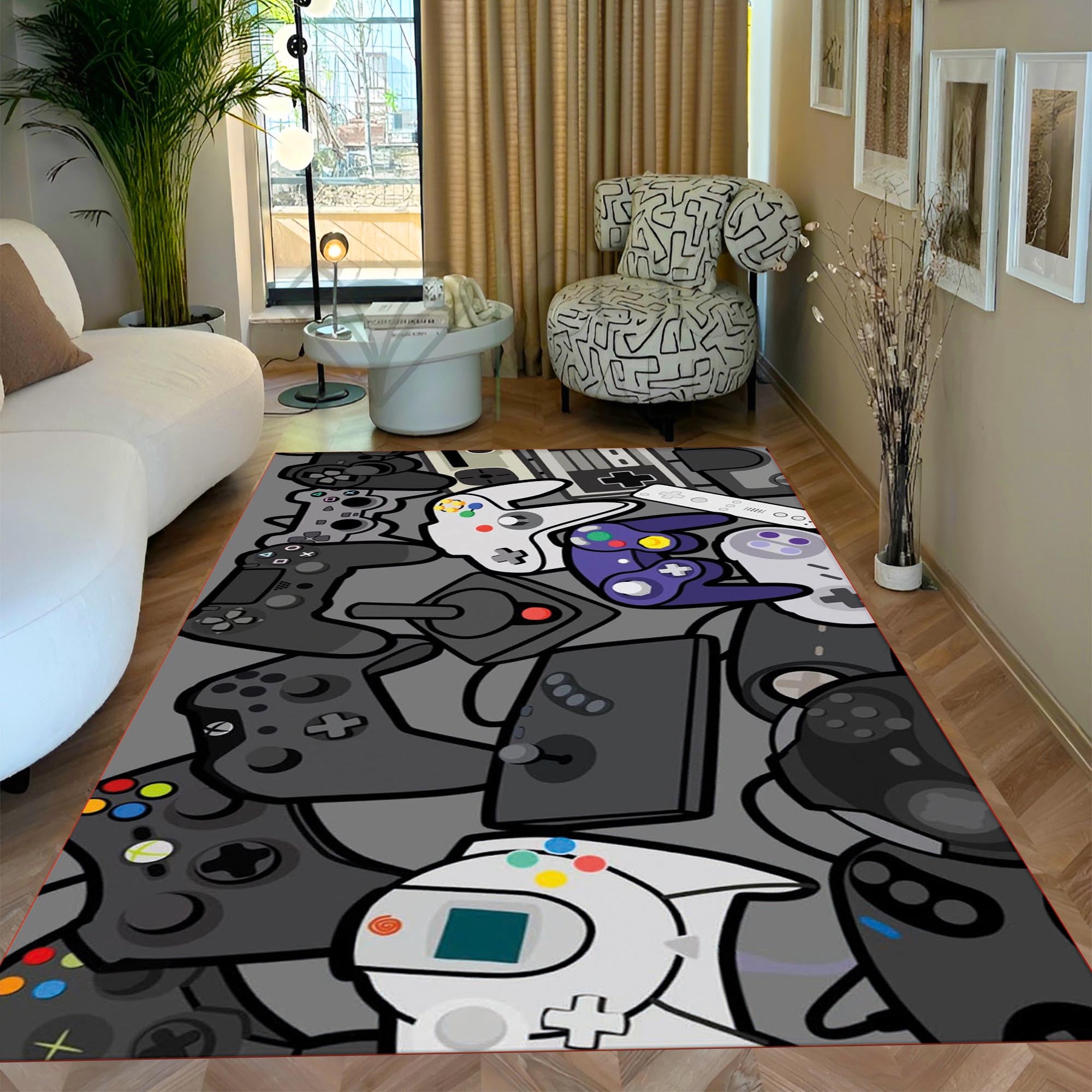 Gamer Controller Rug – Modern Gaming Carpet for Bedroom or Game Room, Cool Console Design for Video Game Lovers