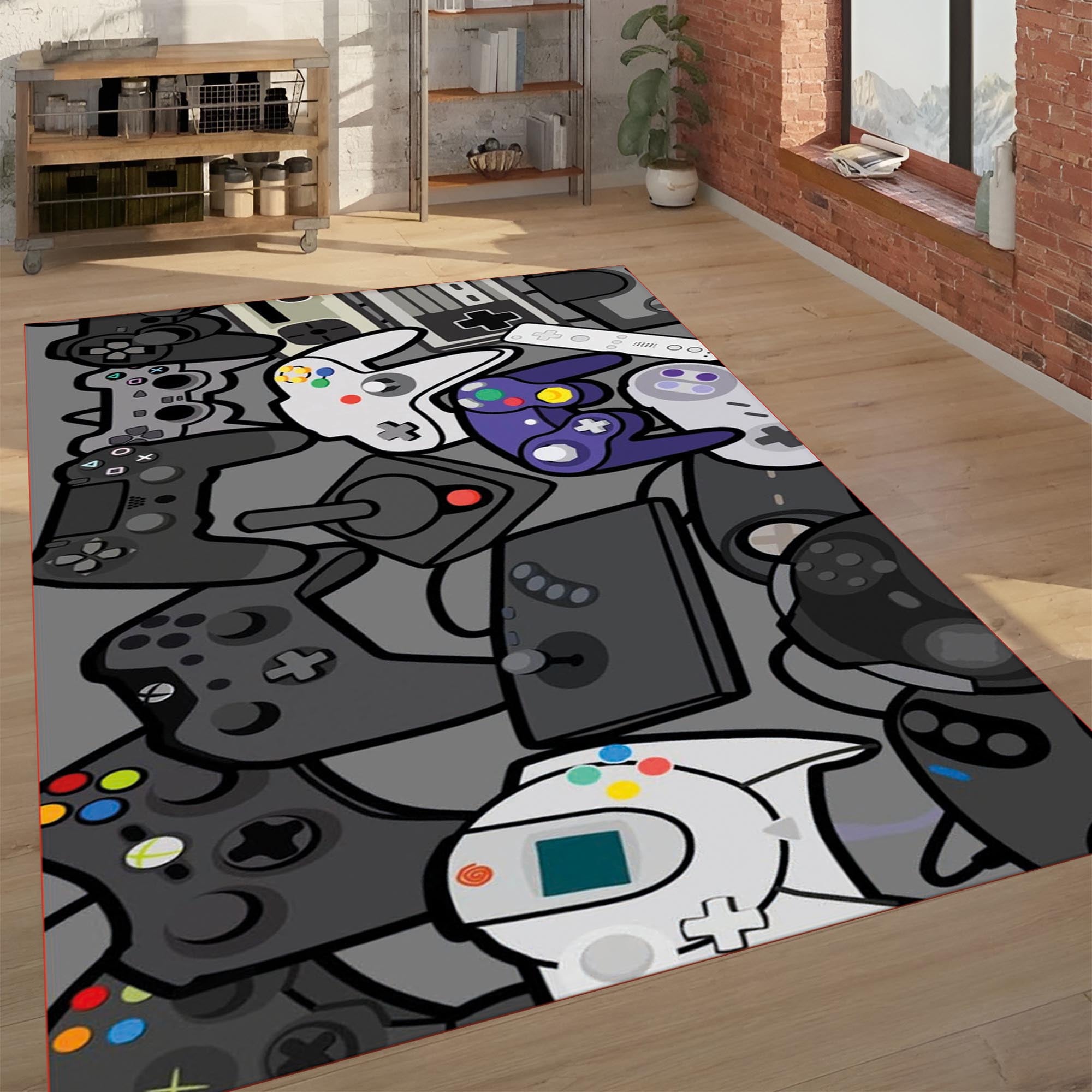 Gamer Controller Rug – Modern Gaming Carpet for Bedroom or Game Room, Cool Console Design for Video Game Lovers