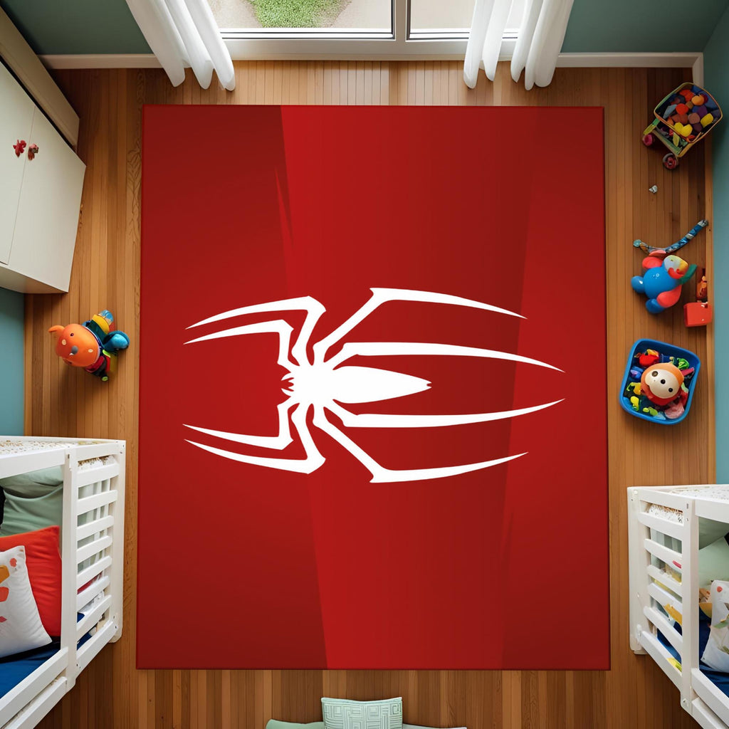 Red Superhero Spider Rug – Cool Kids Room Carpet, Comic Style Gaming and Bedroom Decor
