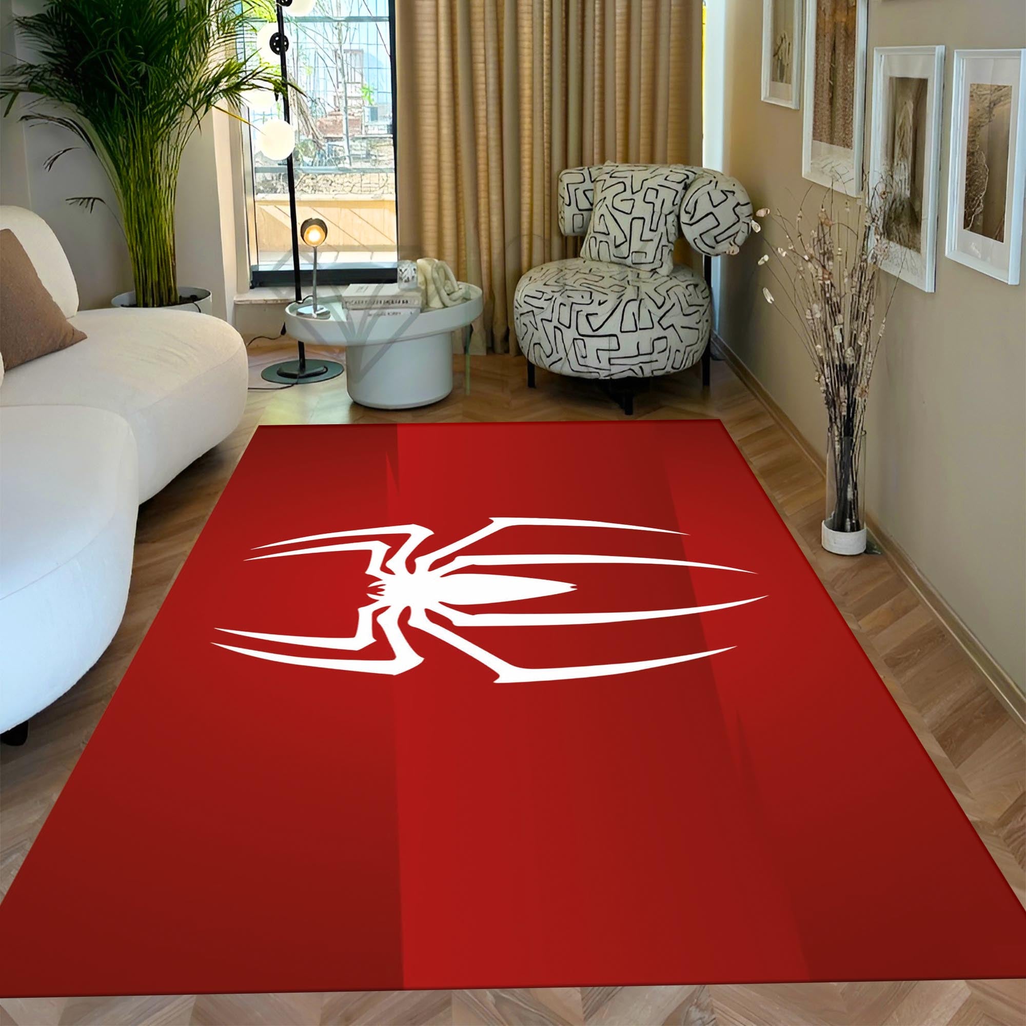 Red Superhero Spider Rug – Cool Kids Room Carpet, Comic Style Gaming and Bedroom Decor