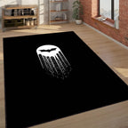 Minimalist Bat Signal & Gotham City Skyline Rug | Black Superhero Fan Mat