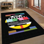 Retro TV Test Pattern Area Rug | Vintage No Signal Broadcast Design Floor Mat