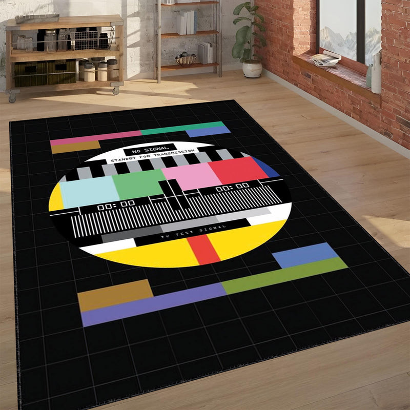 Retro TV Test Pattern Area Rug | Vintage No Signal Broadcast Design Floor Mat