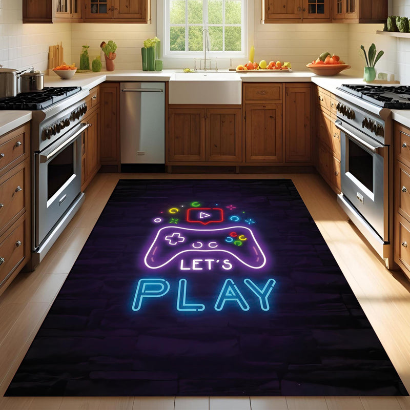 Let’s Play Neon Rug – Gamer Room Carpet with LED Style Controller Design