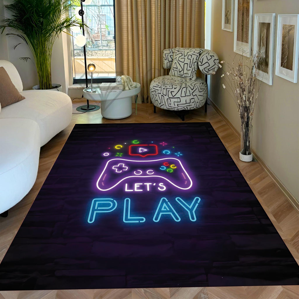 Let’s Play Neon Rug – Gamer Room Carpet with LED Style Controller Design