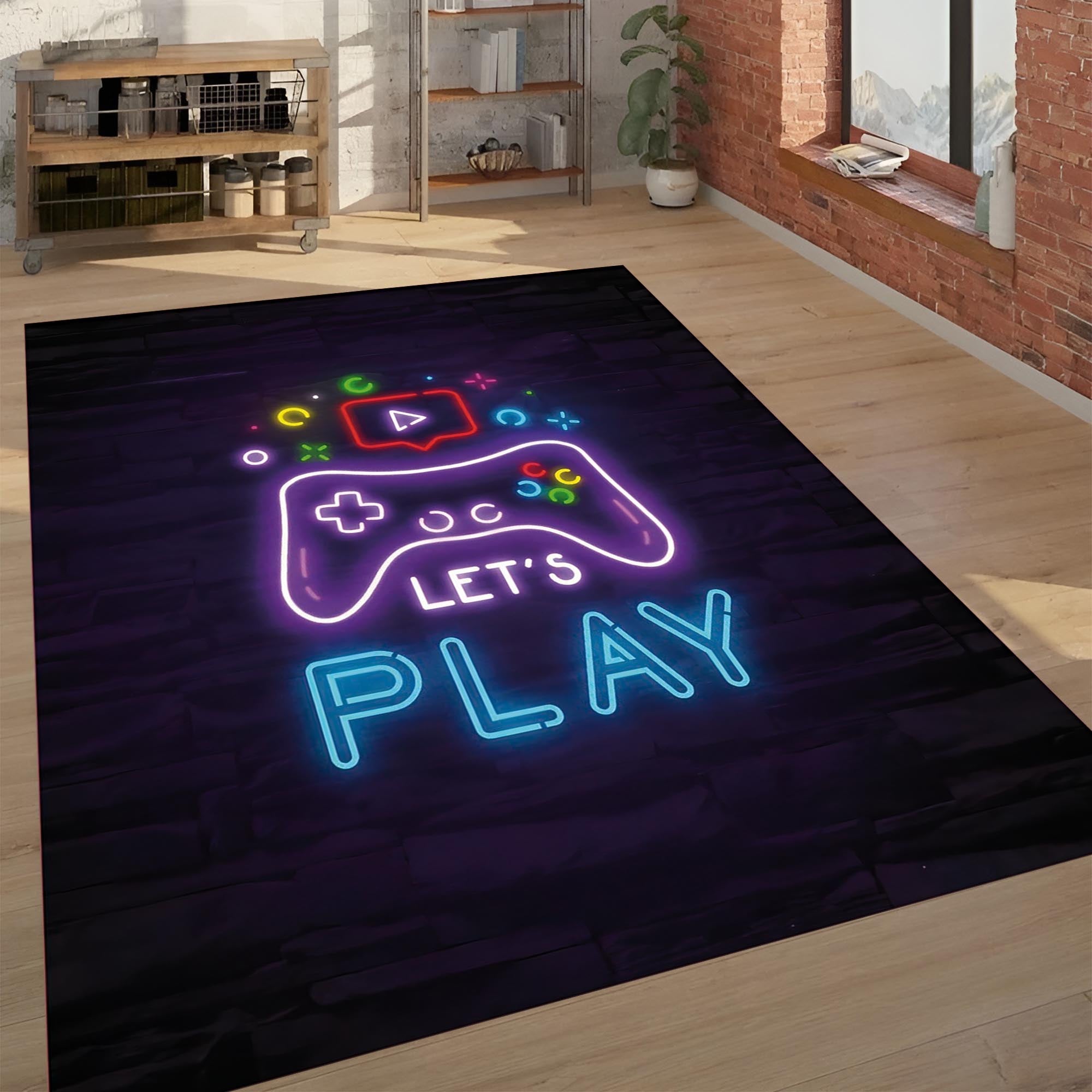 Let’s Play Neon Rug – Gamer Room Carpet with LED Style Controller Design