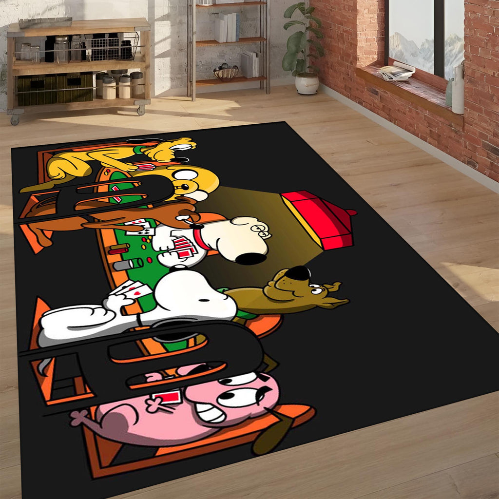 Classic Cartoon Dogs Playing Poker Area Rug | Fun Animation & Game Room Decor