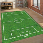 Soccer Field Area Rug | Realistic Green Grass Turf Design Floor Mat