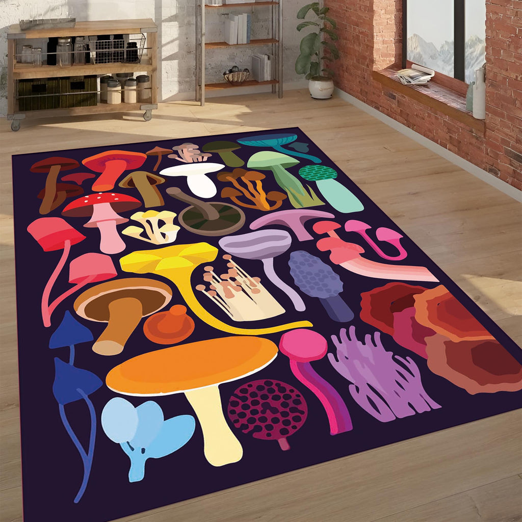 Vibrant & Colorful Mushroom Art Rug | Custom Designed Floor Mat
