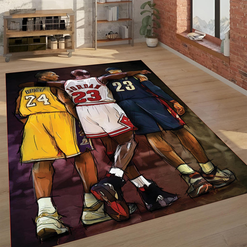 Iconic Basketball Players Team Up Rug | Sports Legend Room Decor & Carpet