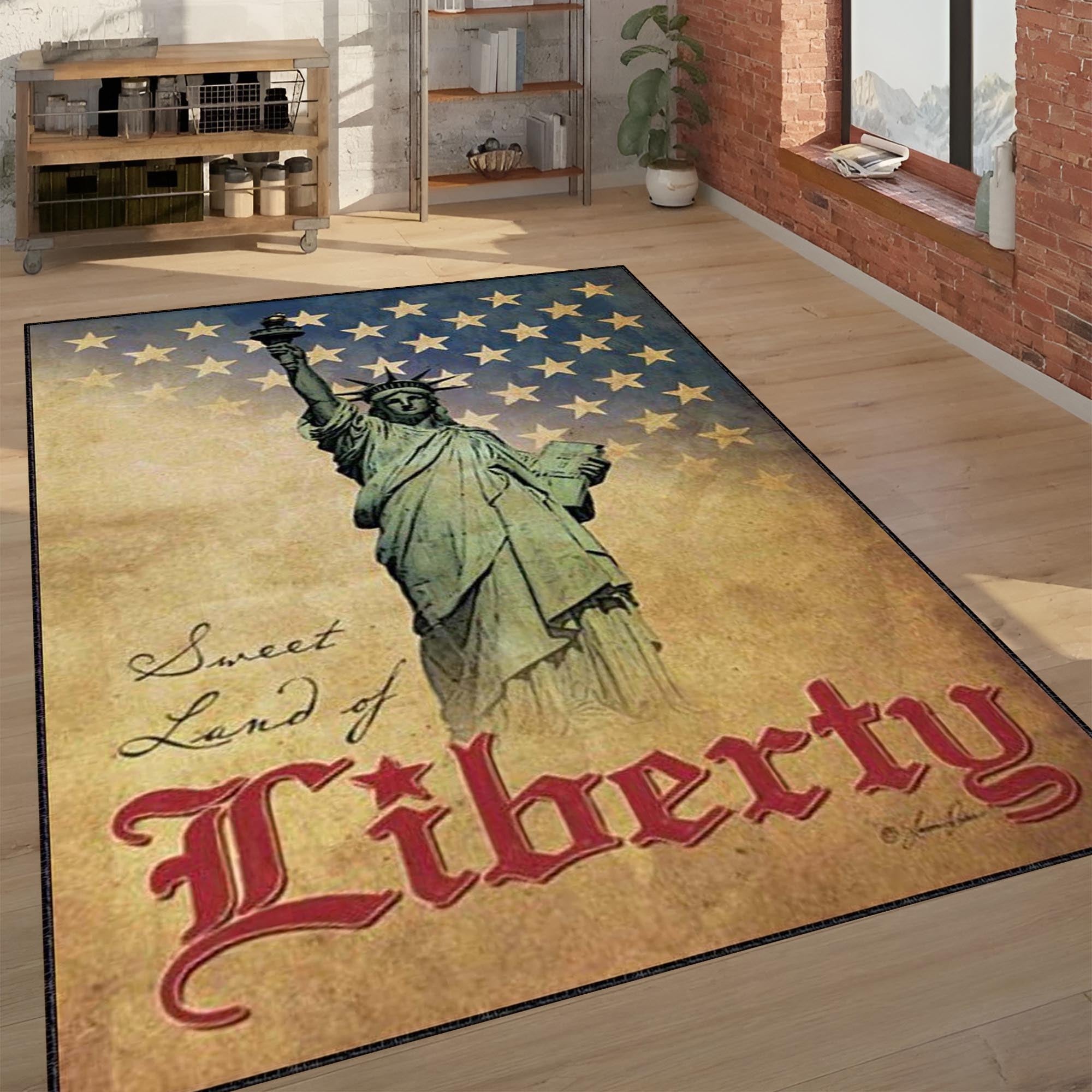 Vintage Statue of Liberty Area Rug | "Sweet Land of Liberty" Patriotic Mat