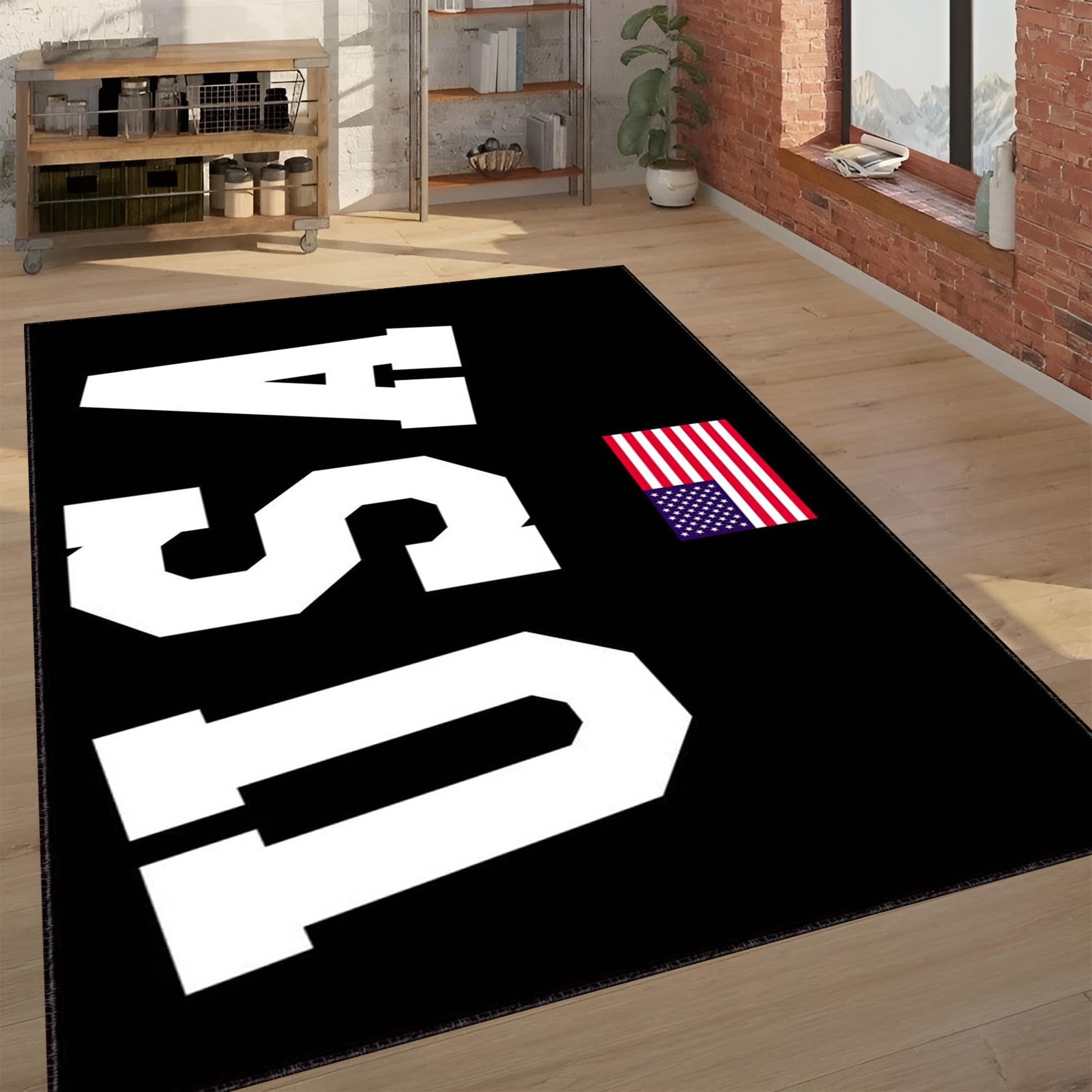 USA Flag Area Rug – Bold Black Modern American Decor