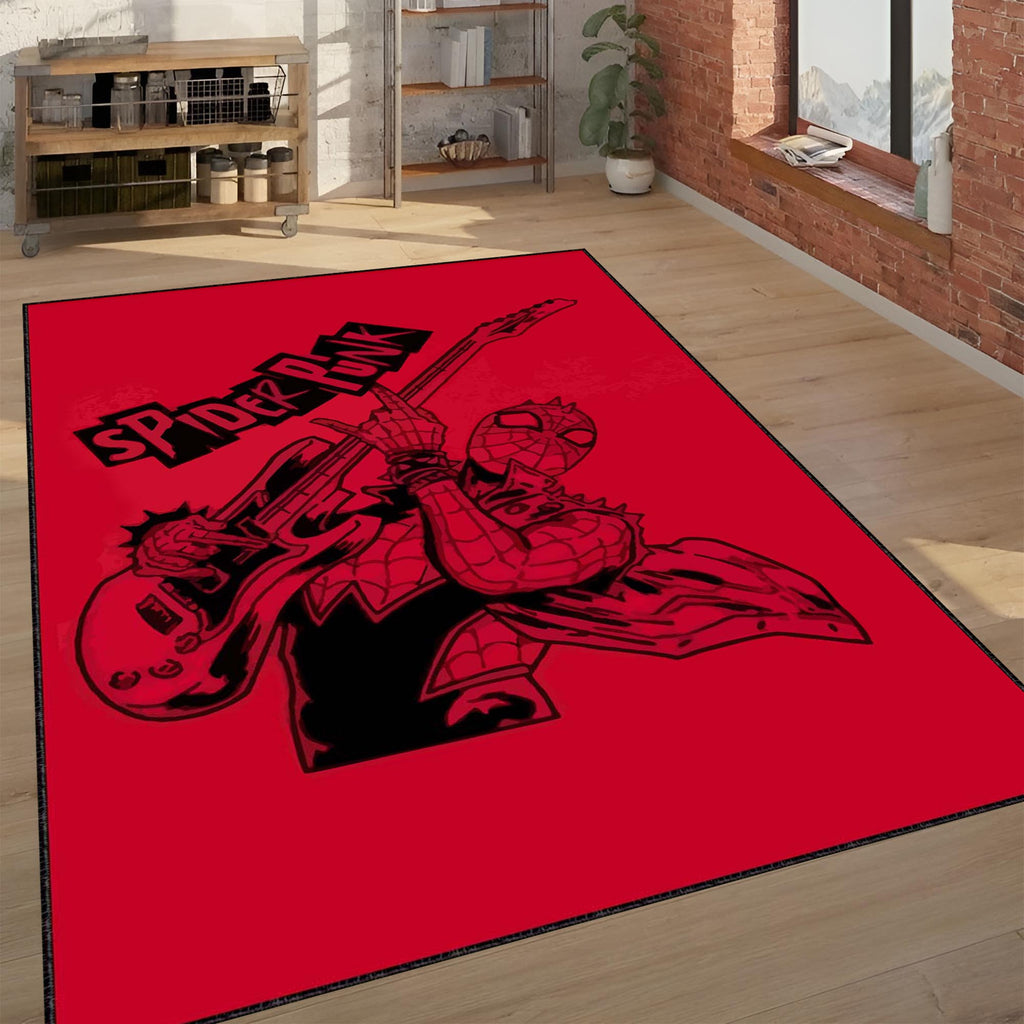 Spider-Punk Guitar Area Rug | Red & Black Comic Book Fan Art Mat