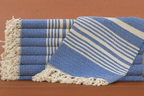 Blue and White Turkish Cotton Towel Set – Handwoven Peshtemal with Fringe