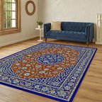 Traditional Persian Style Rug – Red and Blue Oriental Carpet with Floral Medallion Design for Living Room or Bedroom Decor