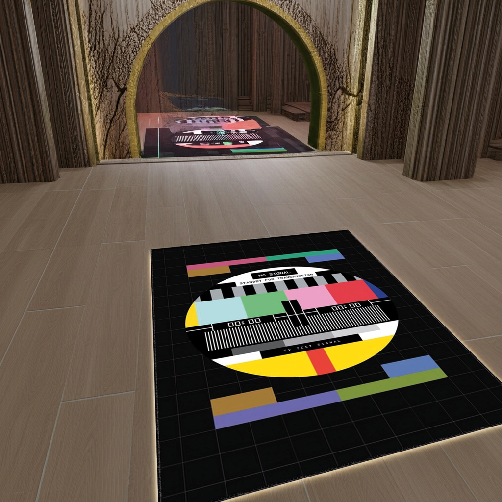 Retro TV Test Pattern Area Rug | Vintage No Signal Broadcast Design Floor Mat