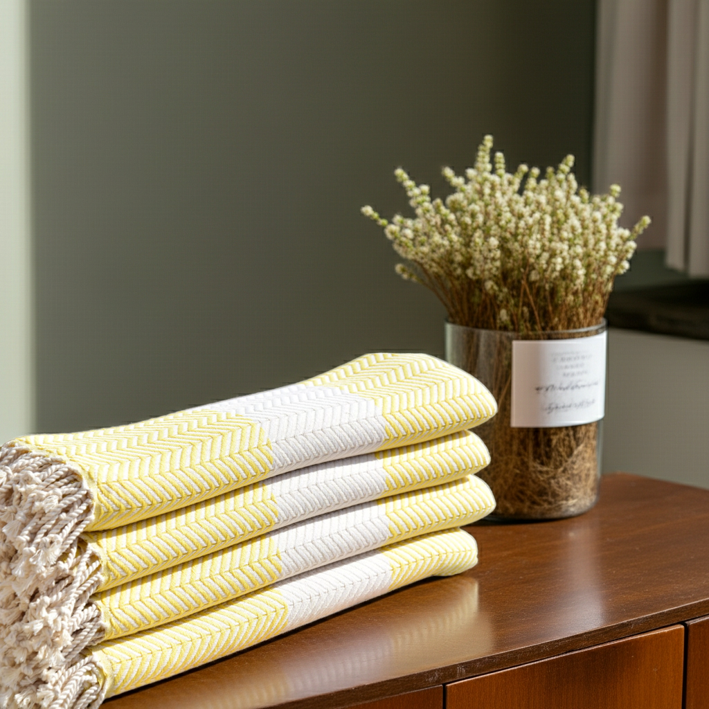 Yellow Turkish Towel – Handmade Cotton Chevron Towel, Lightweight Bath & Spa Towel, Personalized Gift for Her, Bridesmaid or Summer Home Decor